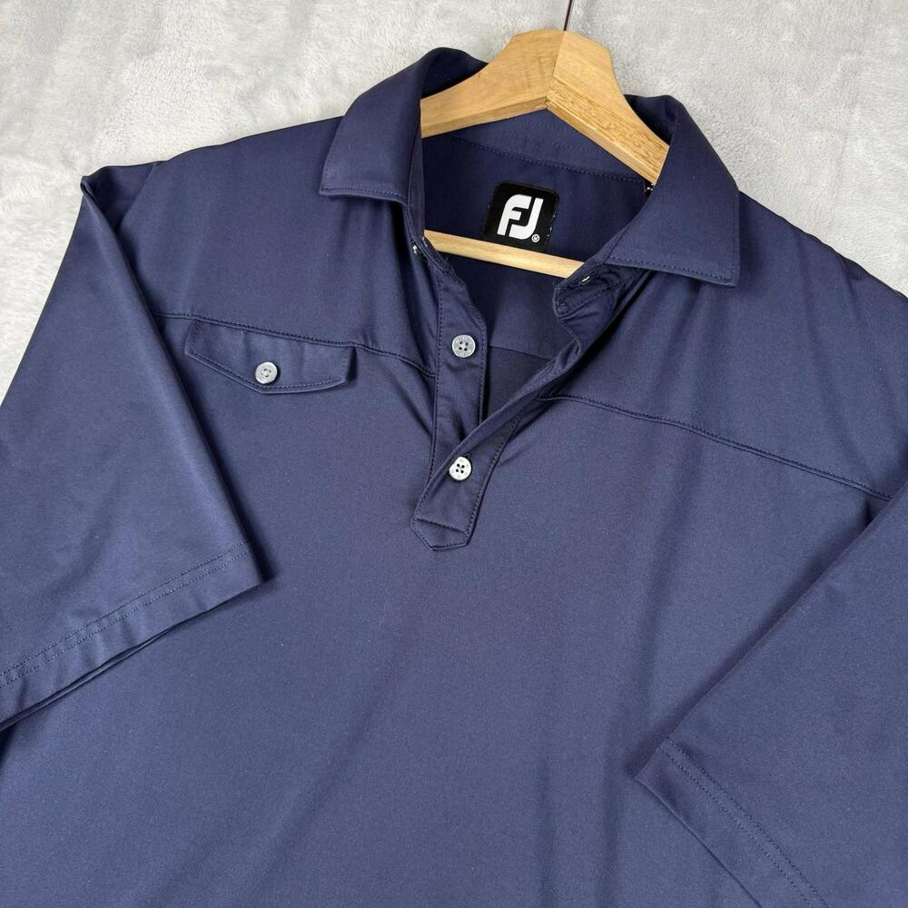 FootJoy FJ Golf Polo Shirt Navy Performance Stretch Mens M Short Sleeve Pocket